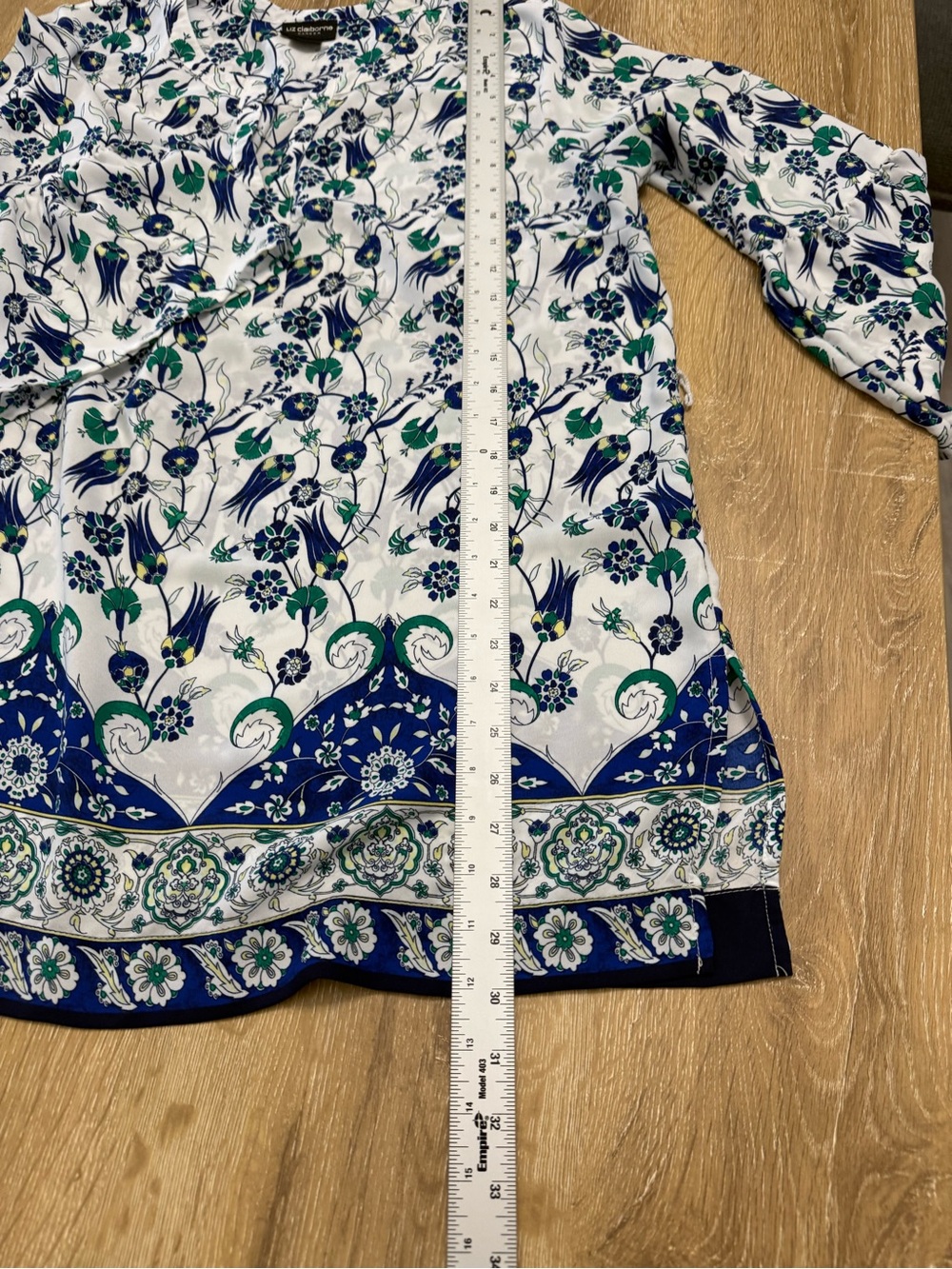 Liz Claiborne White Floral Border Print Tunic with Blue & Green Accents - Picture 4 of 6